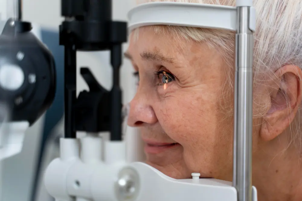 Paciente durante una prueba de salud ocular